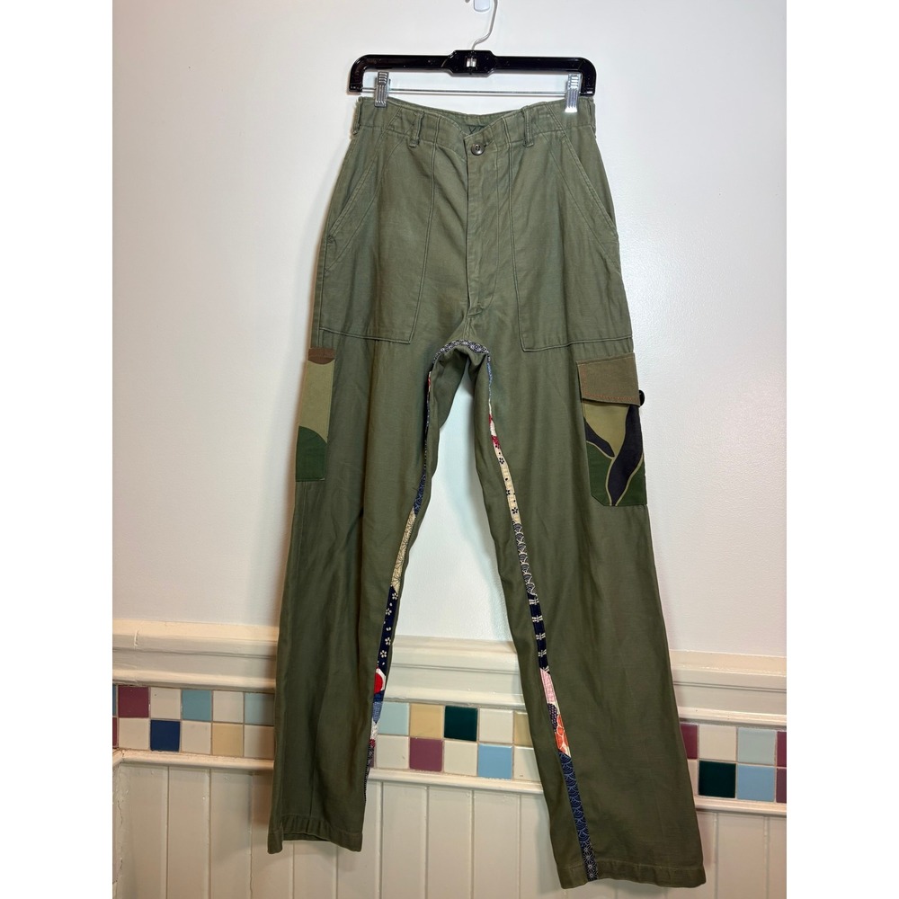 Atelier & Repairs Reconstructed Cargo Pants Olive Green Camo Patchwork 26/27 XS
